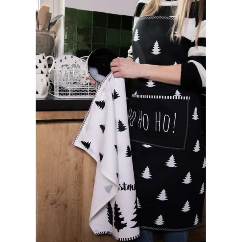 Keukendoek kerstboom wit/zwart