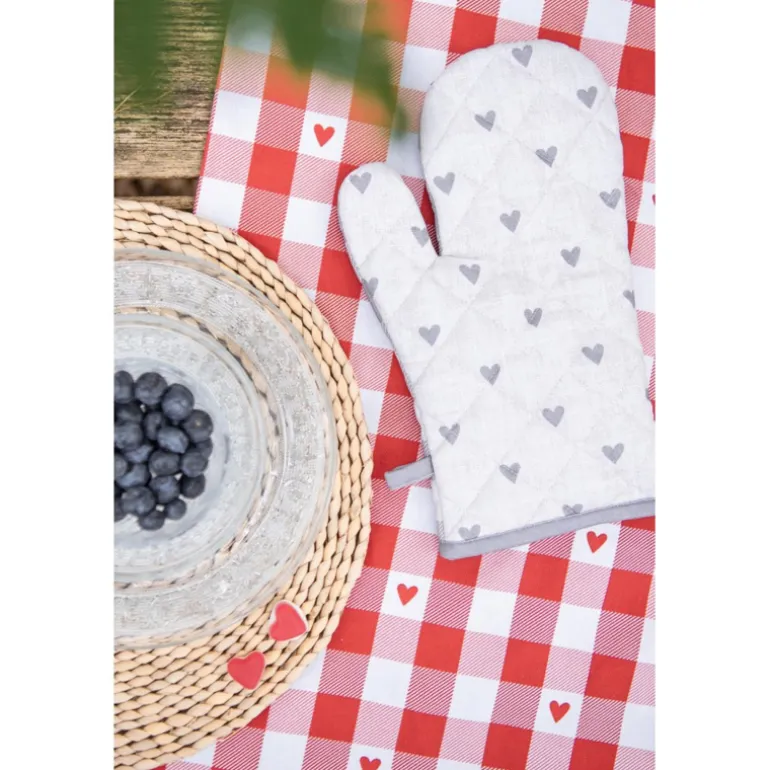 Keukendoek Love It hartjes rood/wit model 2