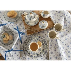 Keukendoek roosjes blauw