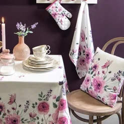 Keukendoek rozen en vlinders roze