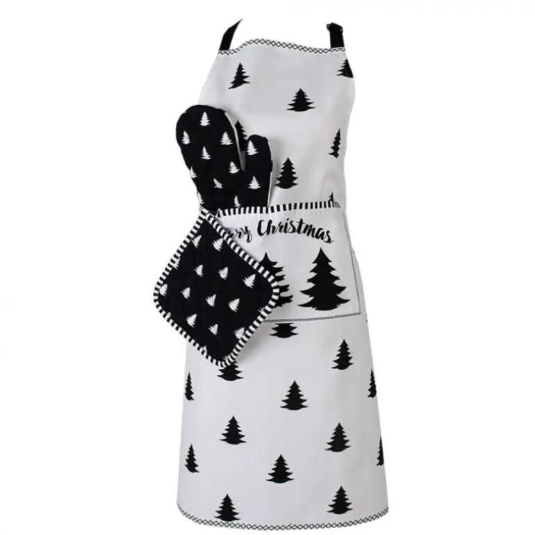 Keukenschort kerstboom wit/zwart