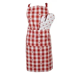 Keukenschort Love It hartjes rood/wit