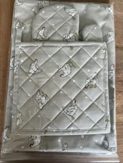 Keukentextiel 4-delige set kippen beige