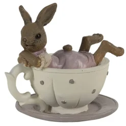 Konijnen meisje liggend in kop en schotel