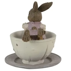 Konijnen meisje liggend in kop en schotel