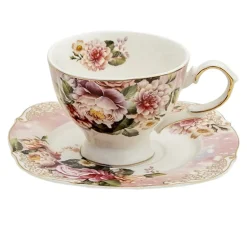 Kop en schotel bloemen roze