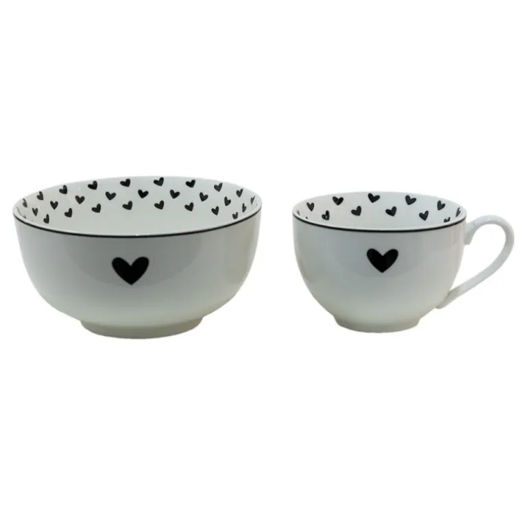 Kop en schotel Love Birds hartjes