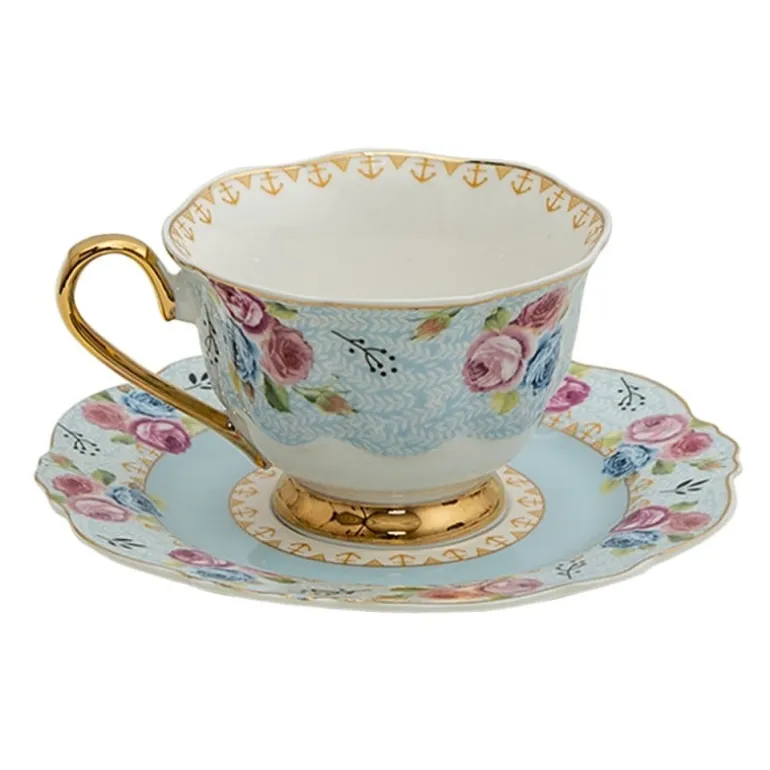 Kop en schotel rozen blauw