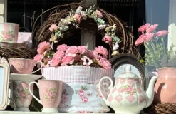 Kunststof bosje bloemen roze