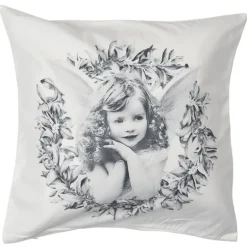 Kussenhoes engel krans wit/grijs
