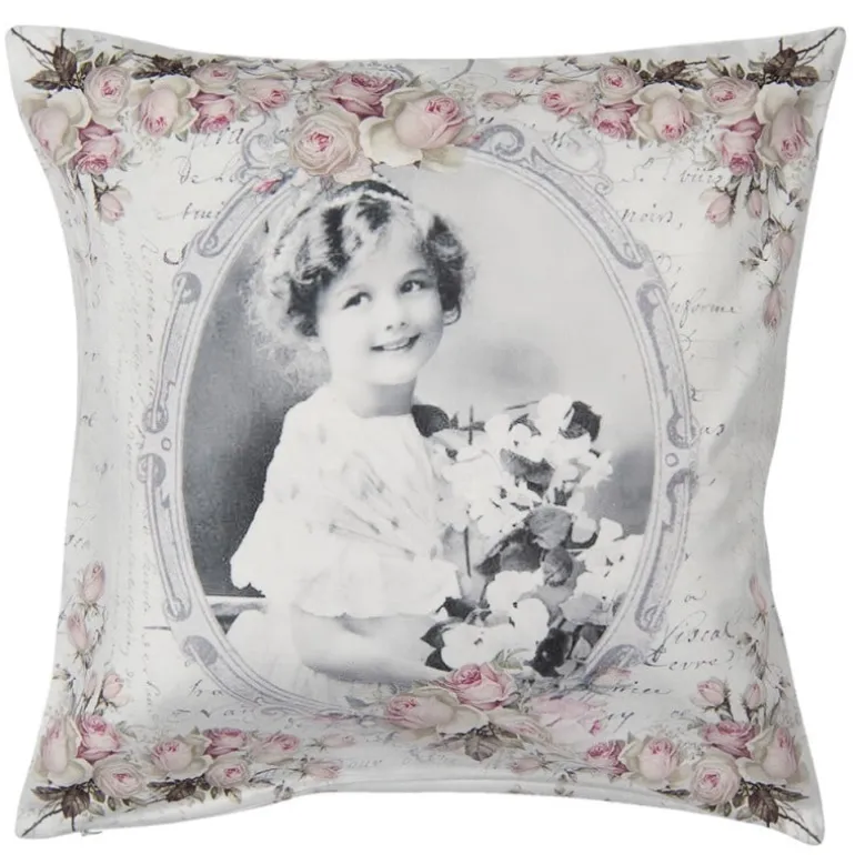 Kussenhoes meisje en rozen wit/roze
