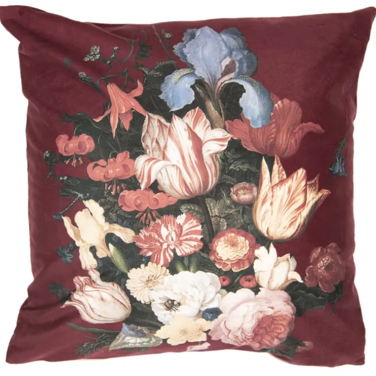 Kussenhoes met bloemen bordeauxrood 45*45