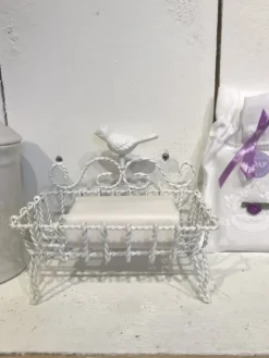 Landelijk zeepbakje vogel vuilwit