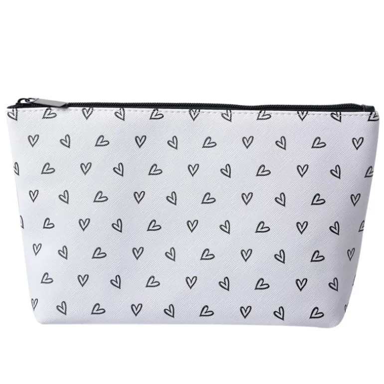 Make-up / toilettas wit hartje zwart