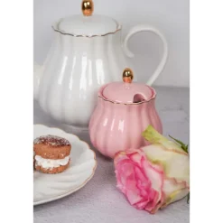 Melkkan en suikerpot Royal Rose roze/goud