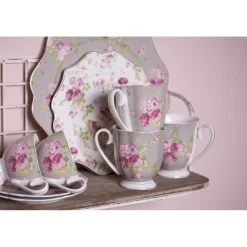 Mok met roosjes grijs/groen