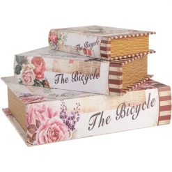 Opbergdozen set van 3 houten boeken fiets