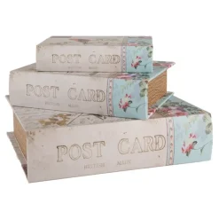 Opbergdozen set van 3 houten boeken vogel