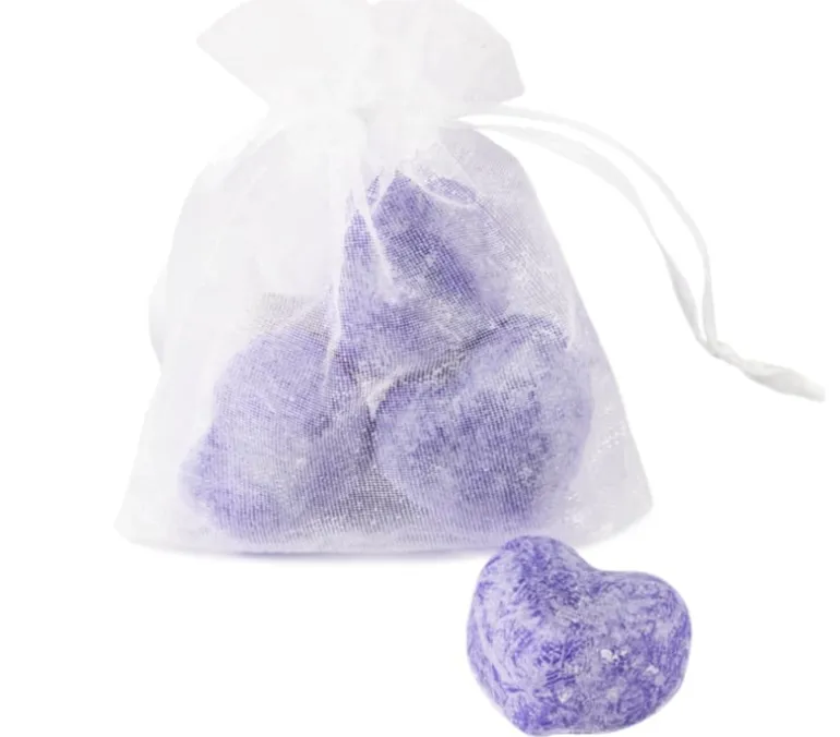 Organza zakje met 3 amberblokjes hart Lavender