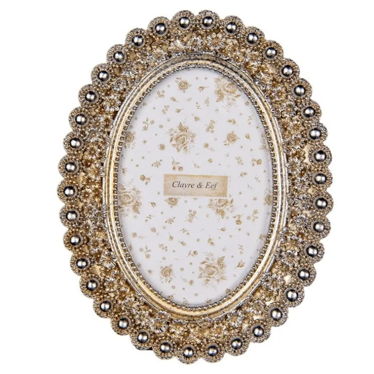 Ovale fotolijst bloemetjes goud/zilver 10*15