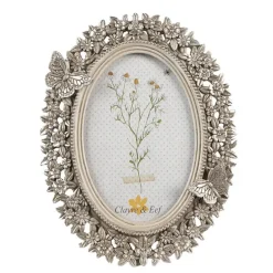 Ovale fotolijst bloemetjes en vlinders mat zilverkleur 10*15