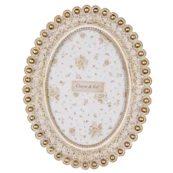 Ovale fotolijst bloemetjes wit/goud 13*18