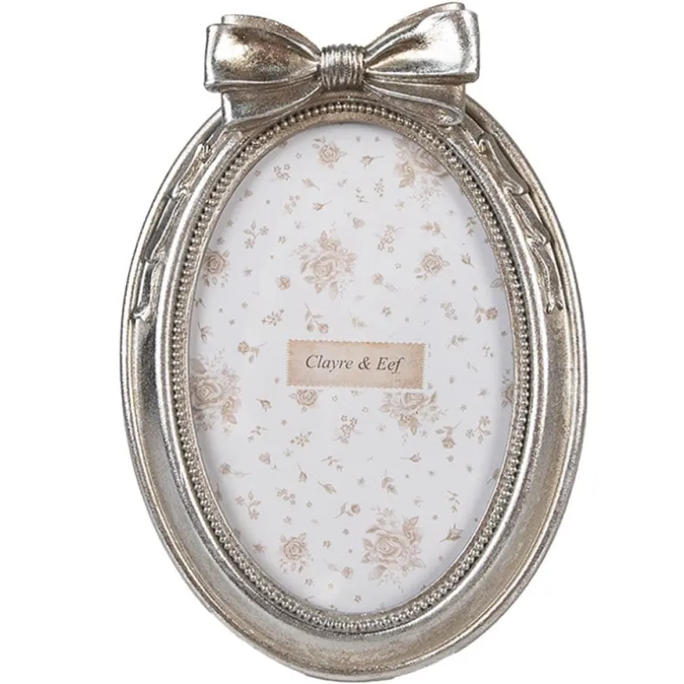 Ovale fotolijst met strik matzilver 10*15