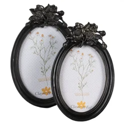 Ovale fotolijst zwart met bloemen 13*18