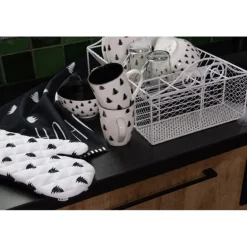 Ovenhandschoen kerstboom wit/zwart