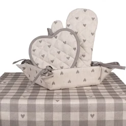 Ovenhandschoen Love It hartjes beige/grijs
