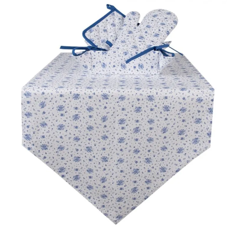 Ovenhandschoen roosjes blauw