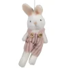 Paashanger pluche konijntje wit/roze 14 cm