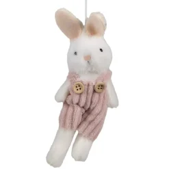 Paashanger pluche konijntje wit/roze 14 cm