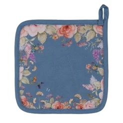 Pannenlap blauw met bloemen