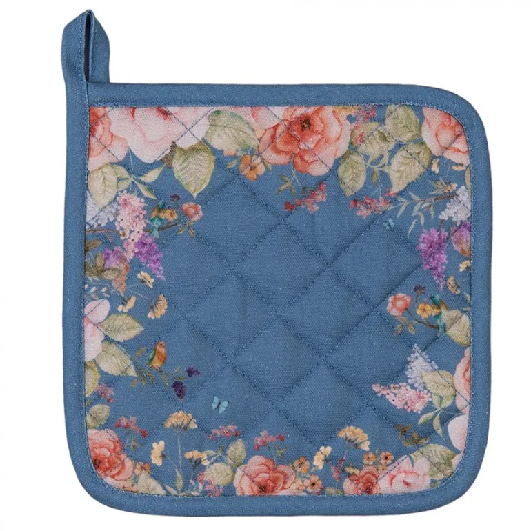 Pannenlap blauw met bloemen