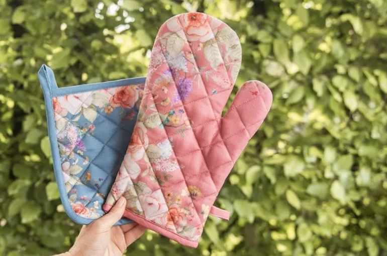 Pannenlap blauw met bloemen