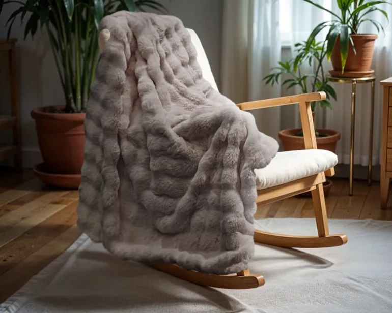 Plaid imitatie konijnenbont taupe/rose 150*200