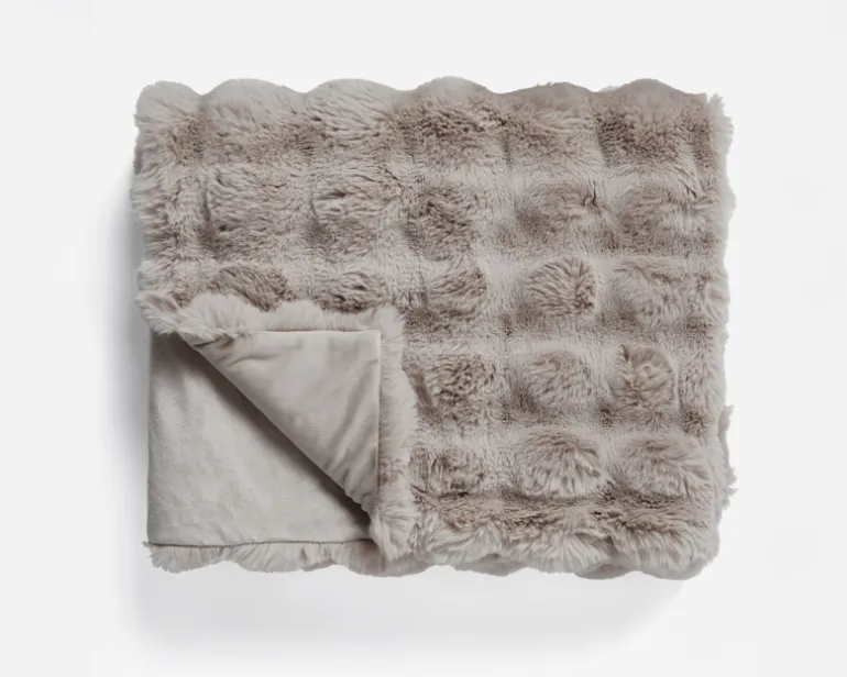 Plaid imitatie konijnenbont taupe/rose 150*200