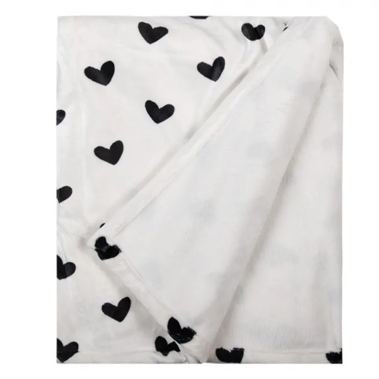 Plaid wit met zwarte hartjes 130*170
