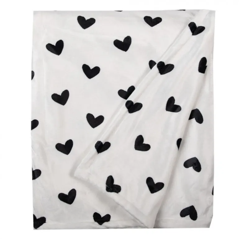 Plaid wit met zwarte hartjes 130*170