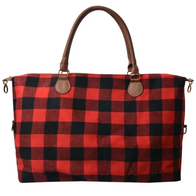 Reis/weekend tas zwart/rood geruit