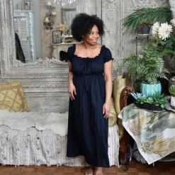 Romantisch nachthemd Darcy zwart korte mouw