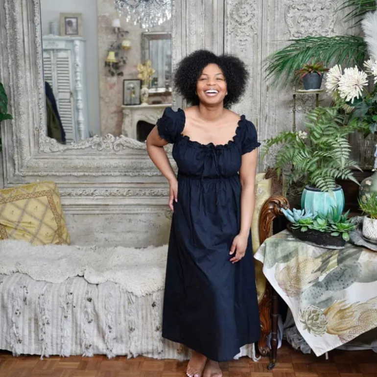 Romantisch nachthemd Darcy zwart korte mouw