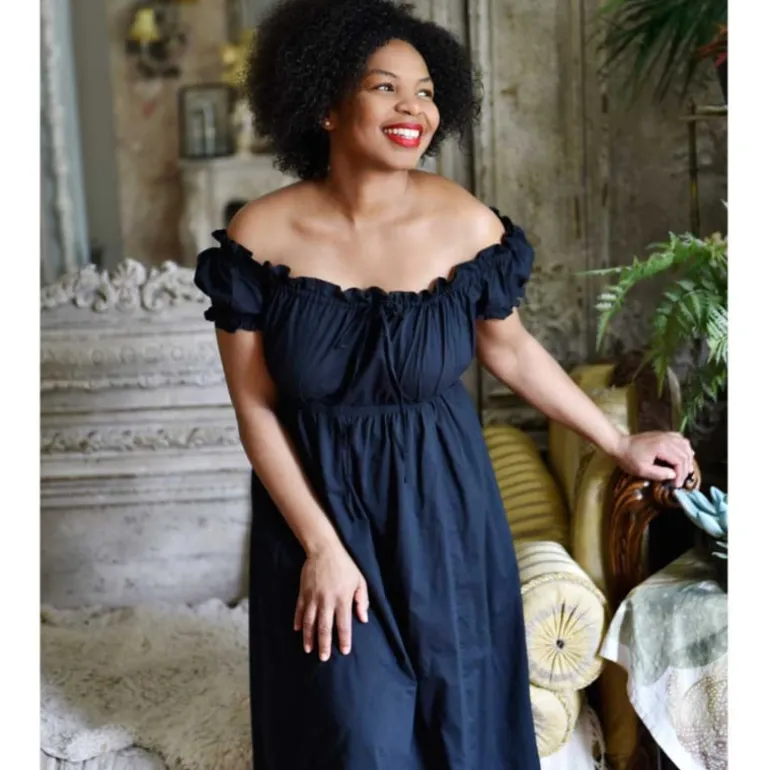 Romantisch nachthemd Darcy zwart korte mouw