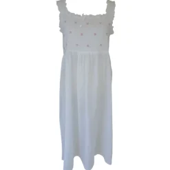 Romantisch nachthemd smock wit roosjes Ava mouwloos