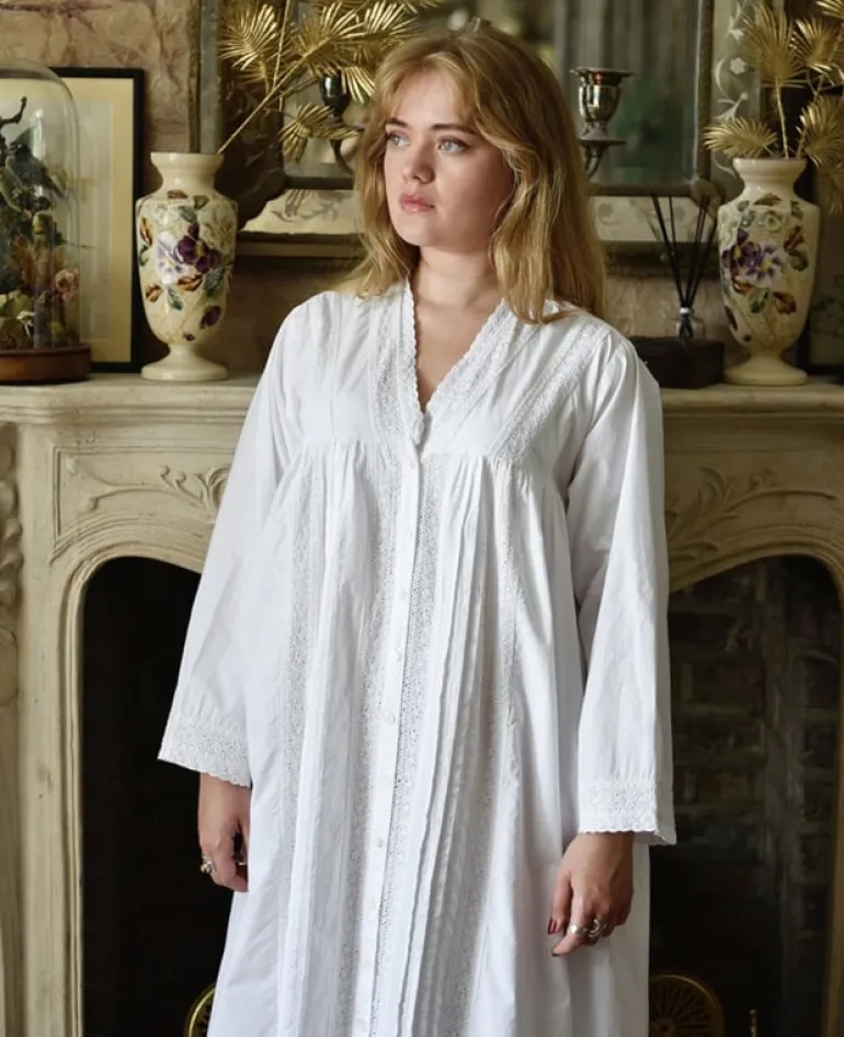 Romantisch nachthemd/kamerjas Claudia wit