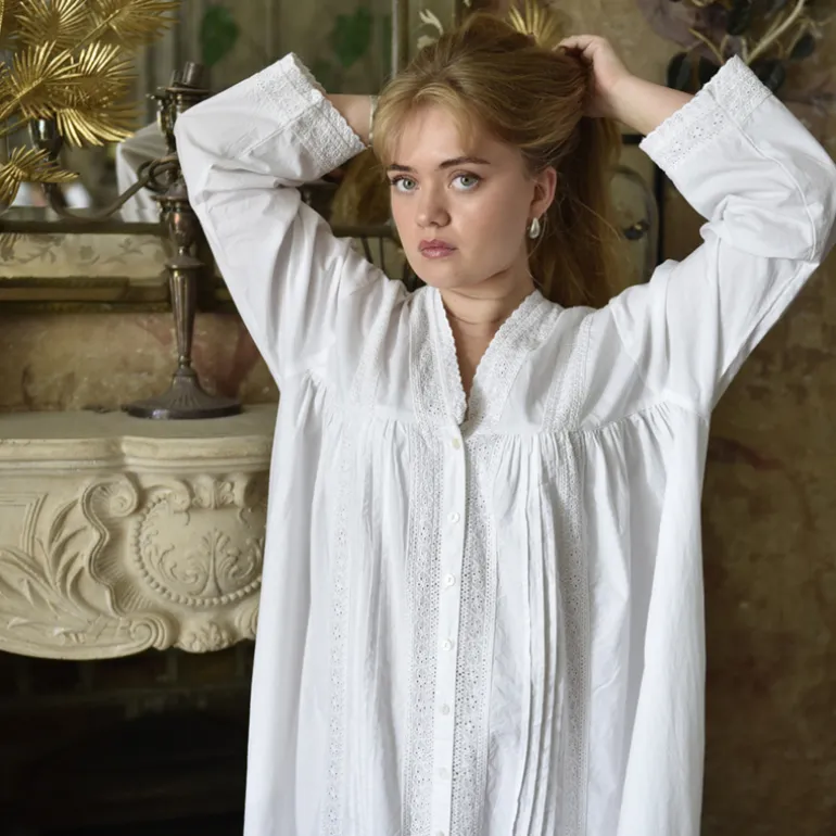 Romantisch nachthemd/kamerjas Claudia wit