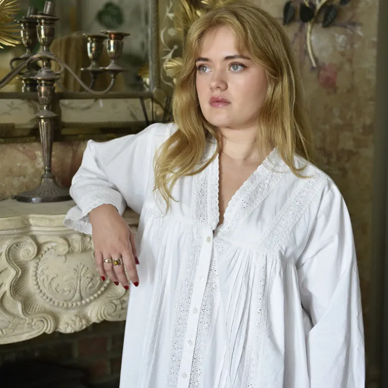 Romantisch nachthemd/kamerjas Claudia wit