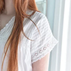 Romantische witte pyjama korte mouw en knoopsluiting M/L