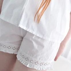 Romantische witte pyjama korte mouw en knoopsluiting S/M